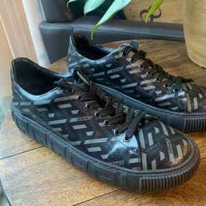 Versace La Greca Black and Gray Geometric Sneakers